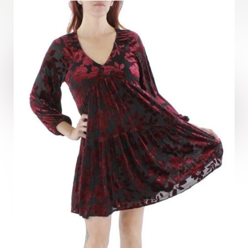 Taylor Velvet Floral Burnout Long Sleeve Y2K Babydoll Dark Fairy Mini Dress 10